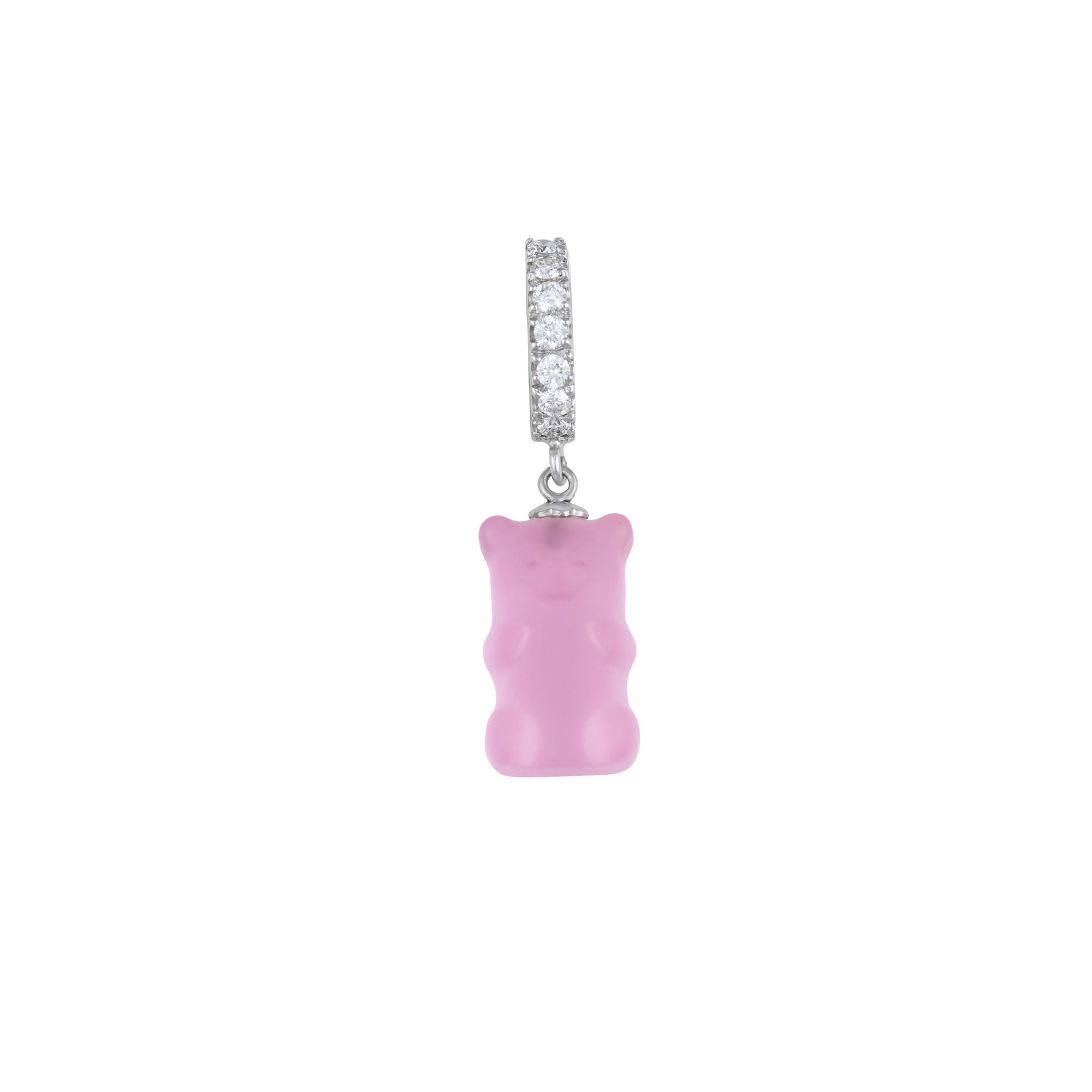 Grapefruit Gemmy Bear 18K Whitegold Huggie w. Diamonds & Crystal