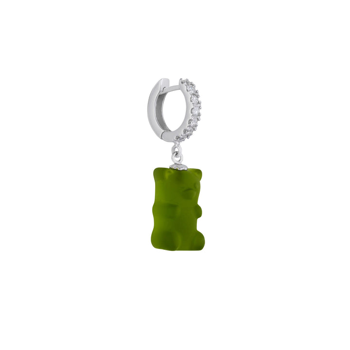 Kiwi Gemmy Bear 18K Whitegold Huggie w. Diamonds & Crystal