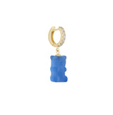Blueberry Gemmy Bear 18K Gold Huggie w. Diamonds & Crystal