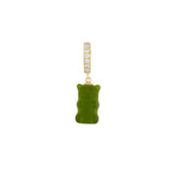Kiwi Gemmy Bear 18K Gold Huggie w. Diamonds & Crystal
