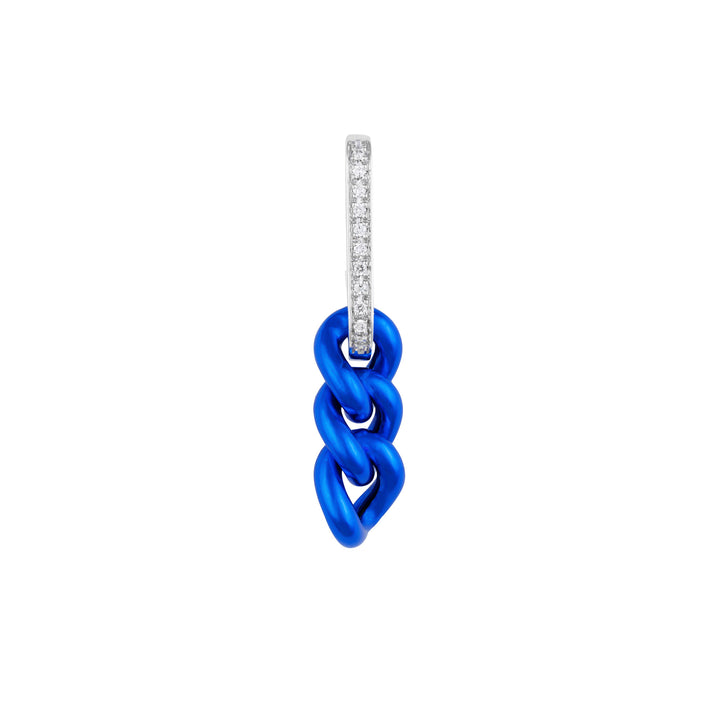 Cuban Electric Blue 18K Whitegold and Silver Hoop w. Diamonds