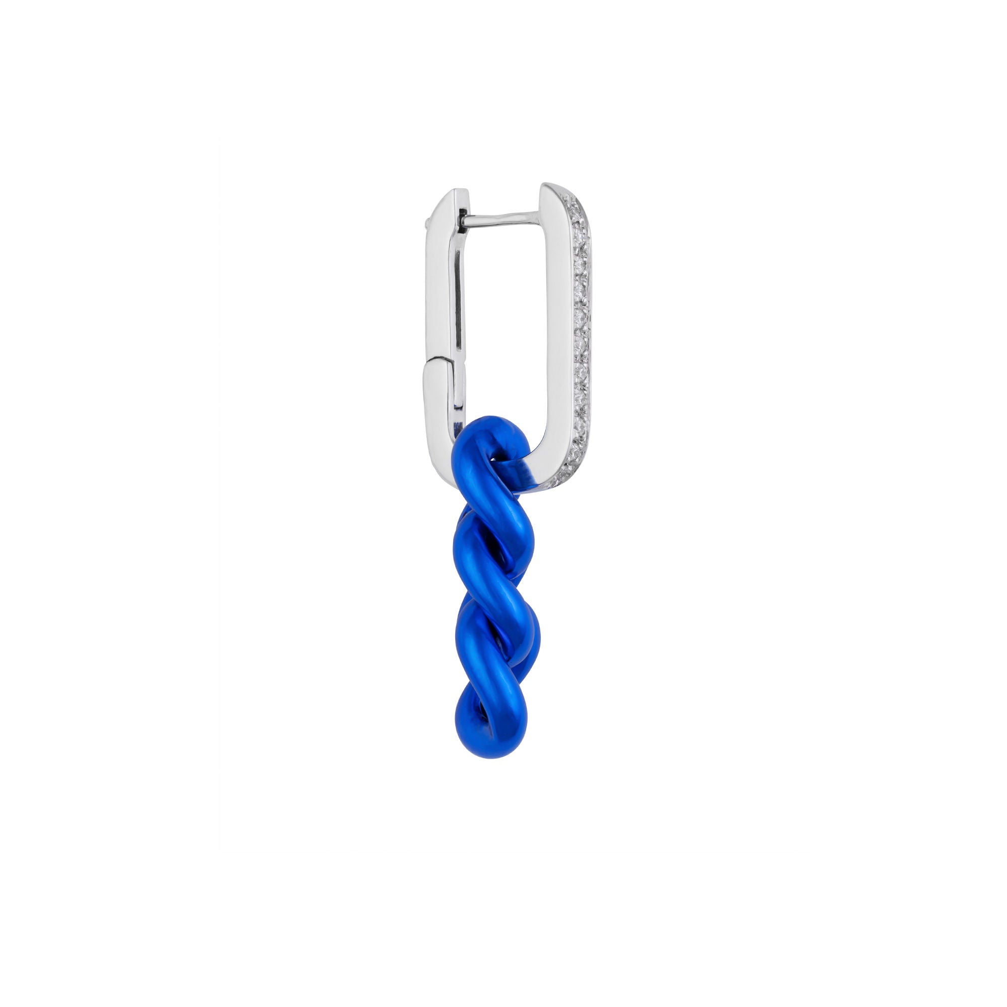 Cuban Electric Blue 18K Whitegold and Silver Hoop w. Diamonds