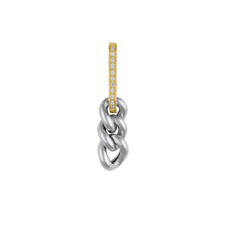 Cuban Rhodium 18K Gold & Silver Hoop w. Diamonds