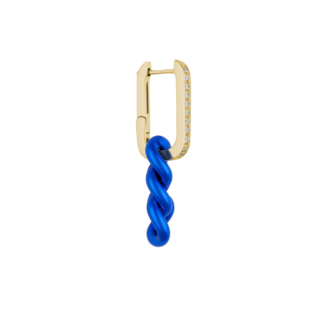 Cuban Electric Blue 18K Gold & Silver Hoop w. Diamonds