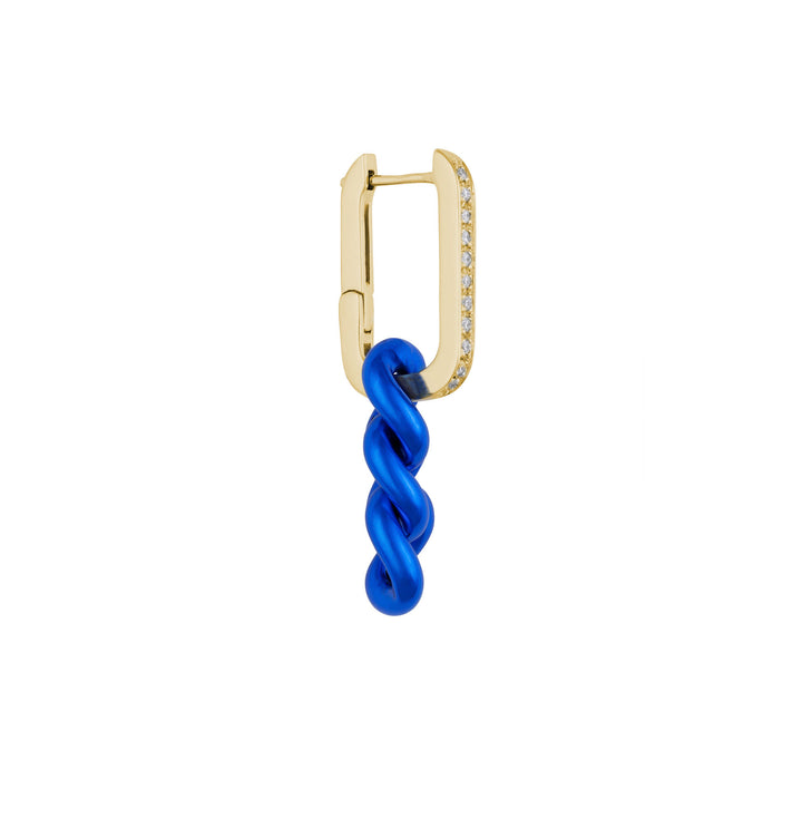 Cuban Electric Blue 18K Gold & Silver Hoop w. Diamonds