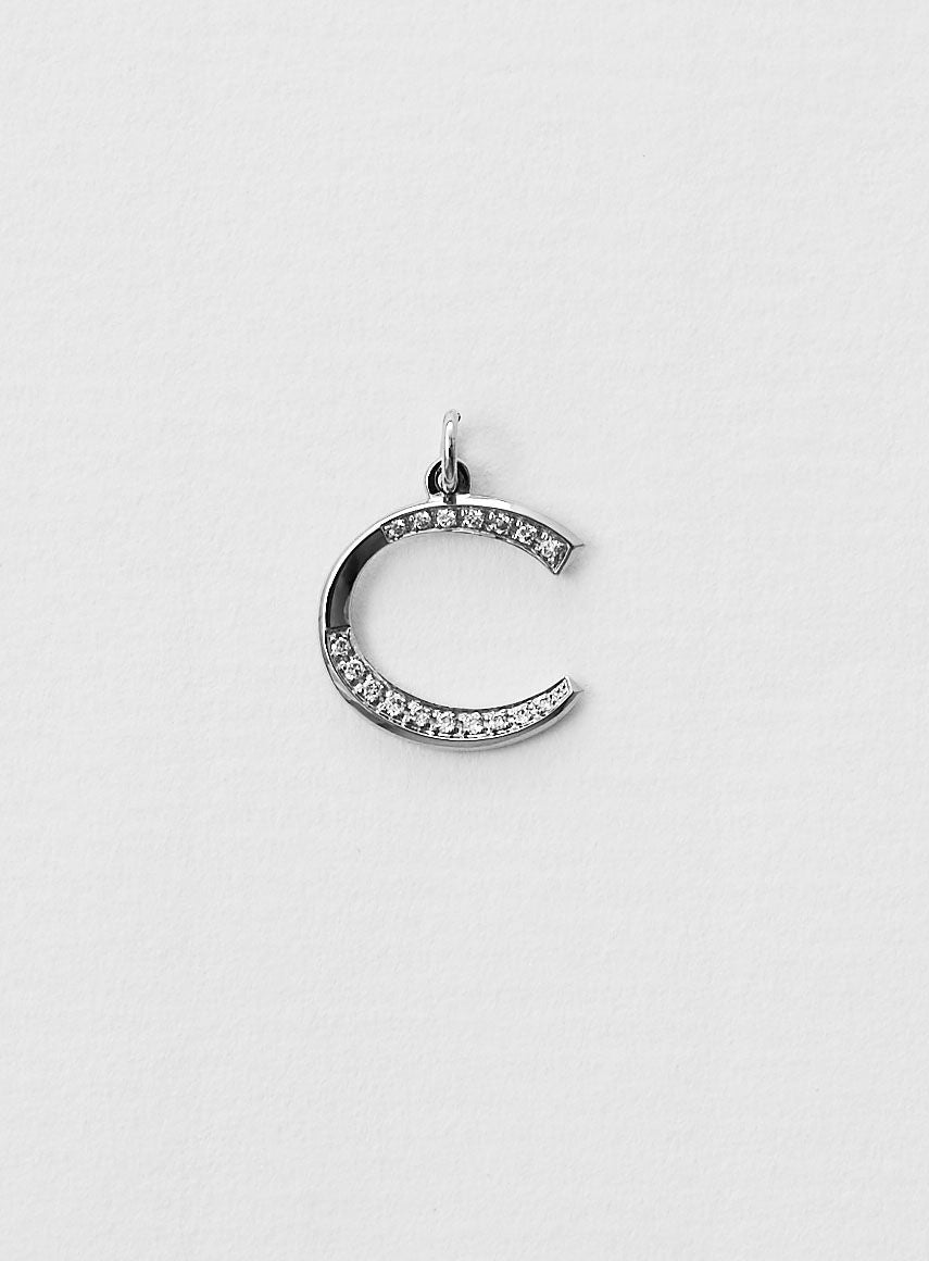 Diamant bogstav C 18K Hvidguld Halskæde eller Vedhæng m. Diamant