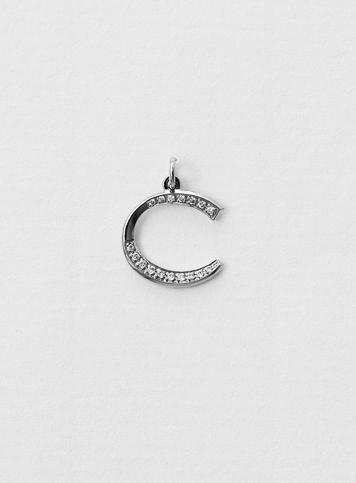 Diamantener Buchstabe "C" Halskette aus 18K Weißgold oder Anhänger I Diamant