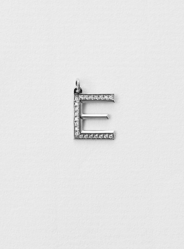 Diamantener Buchstabe "E" Halskette aus 18K Weißgold oder Anhänger I Diamant