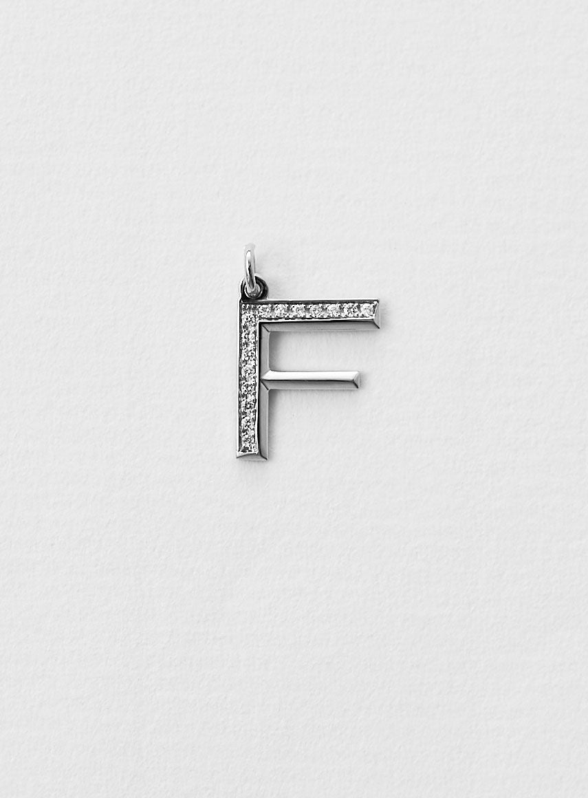 Diamant bogstav F 18K Hvidguld Halskæde eller Vedhæng m. Diamant