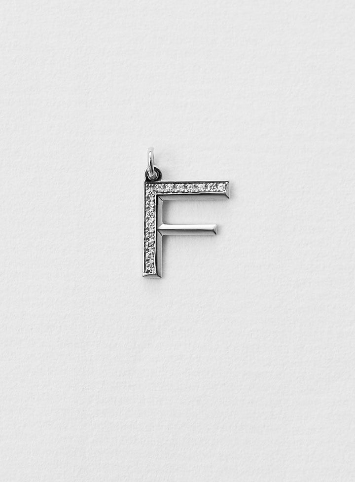 Diamantener Buchstabe "F" Halskette aus 18K Weißgold oder Anhänger I Diamant