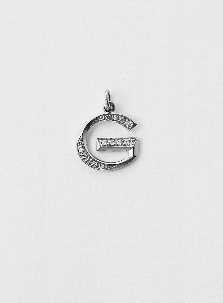 Diamantener Buchstabe "G" Halskette aus 18K Weißgold oder Anhänger I Diamant