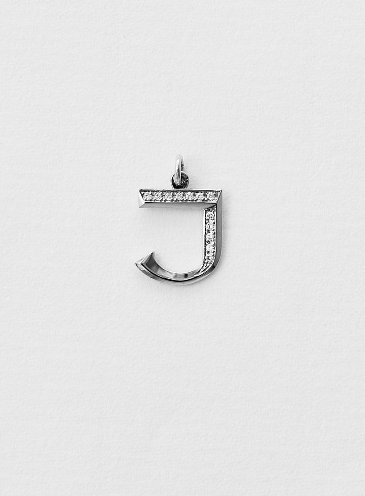 Diamantener Buchstabe "J" Halskette aus 18K Weißgold oder Anhänger I Diamant