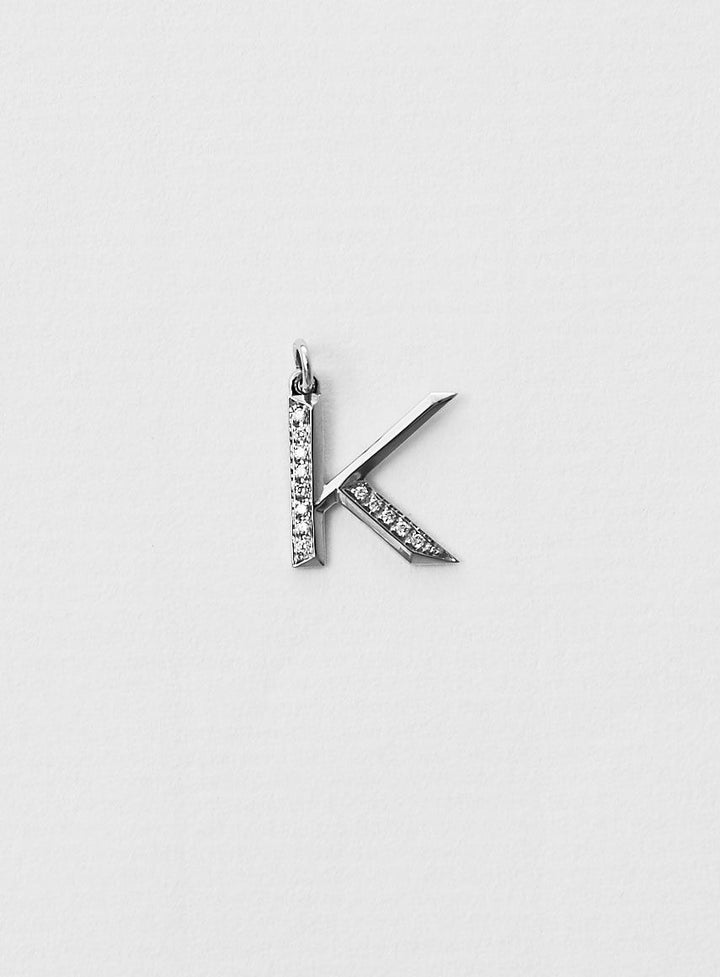 Diamantener Buchstabe "K" Halskette aus 18K Weißgold oder Anhänger I Diamant