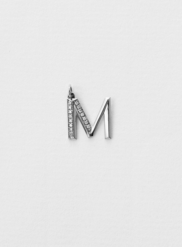 Diamantener Buchstabe "M" Halskette aus 18K Weißgold oder Anhänger I Diamant