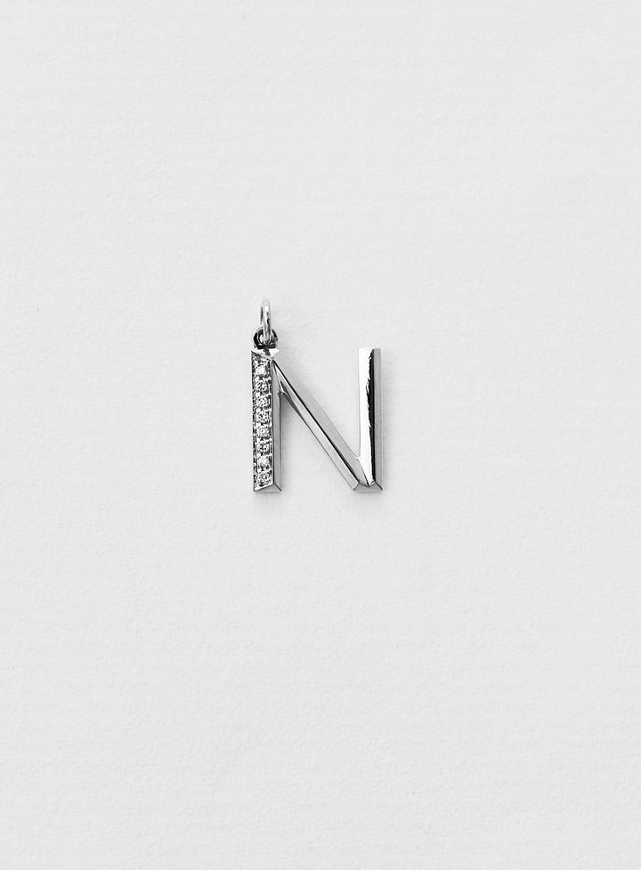 Diamantener Buchstabe "N" Halskette aus 18K Weißgold oder Anhänger I Diamant