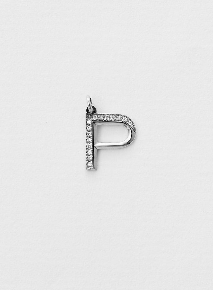 Diamantener Buchstabe "P" Halskette aus 18K Weißgold oder Anhänger I Diamant