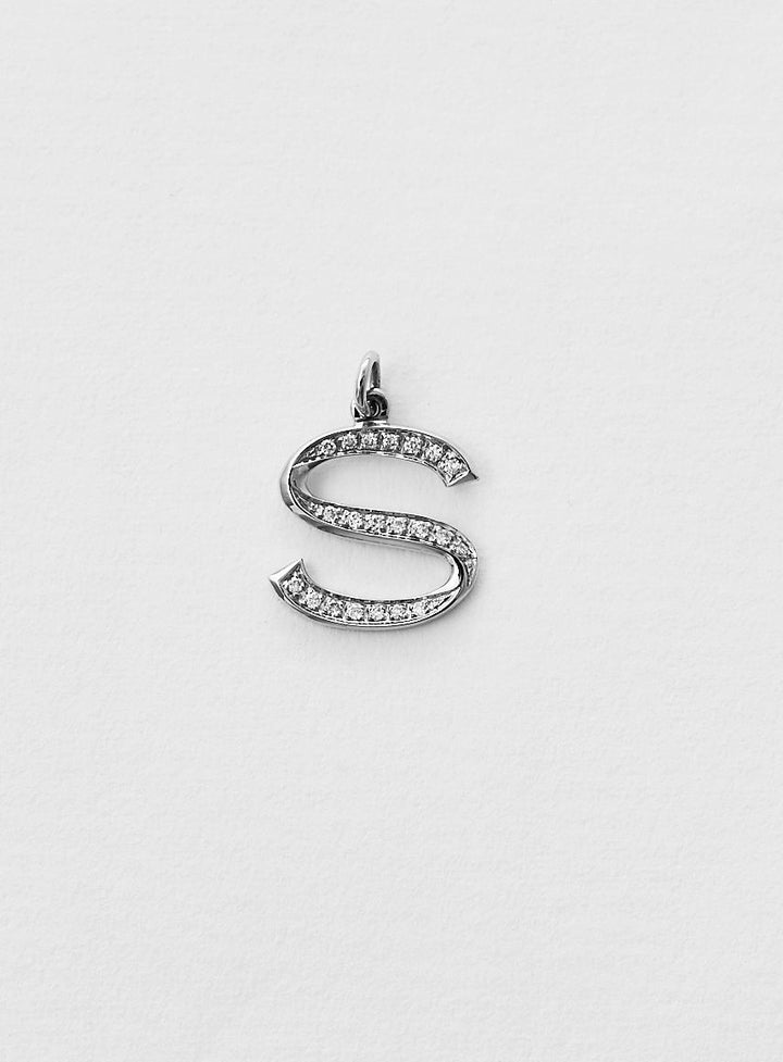 Diamantener Buchstabe "S" Halskette aus 18K Weißgold oder Anhänger I Diamant