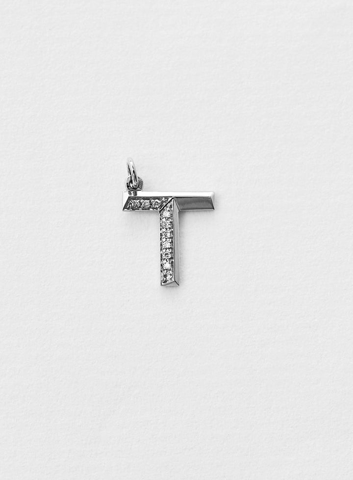 Diamantener Buchstabe "T" Halskette aus 18K Weißgold oder Anhänger I Diamant