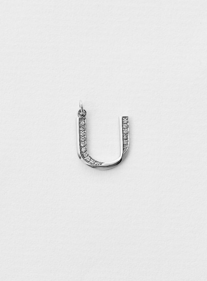 Diamantener Buchstabe "U" Halskette aus 18K Weißgold oder Anhänger I Diamant