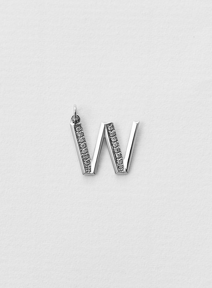 Diamantener Buchstabe "W" Halskette aus 18K Weißgold oder Anhänger I Diamant