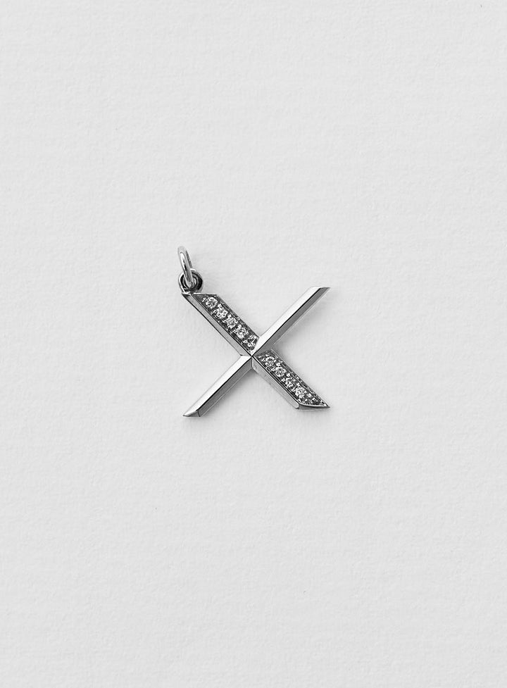 Diamantener Buchstabe "X" Halskette aus 18K Weißgold oder Anhänger I Diamant
