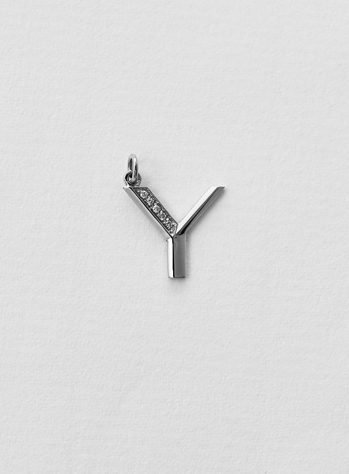 Diamantener Buchstabe "Y" Halskette aus 18K Weißgold oder Anhänger I Diamant