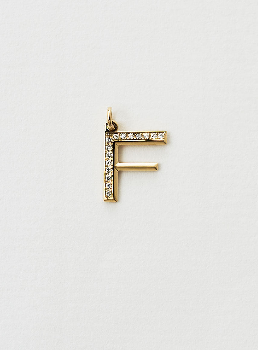 Diamond Letter F 18K Gold Necklace or Pendant w. Diamond