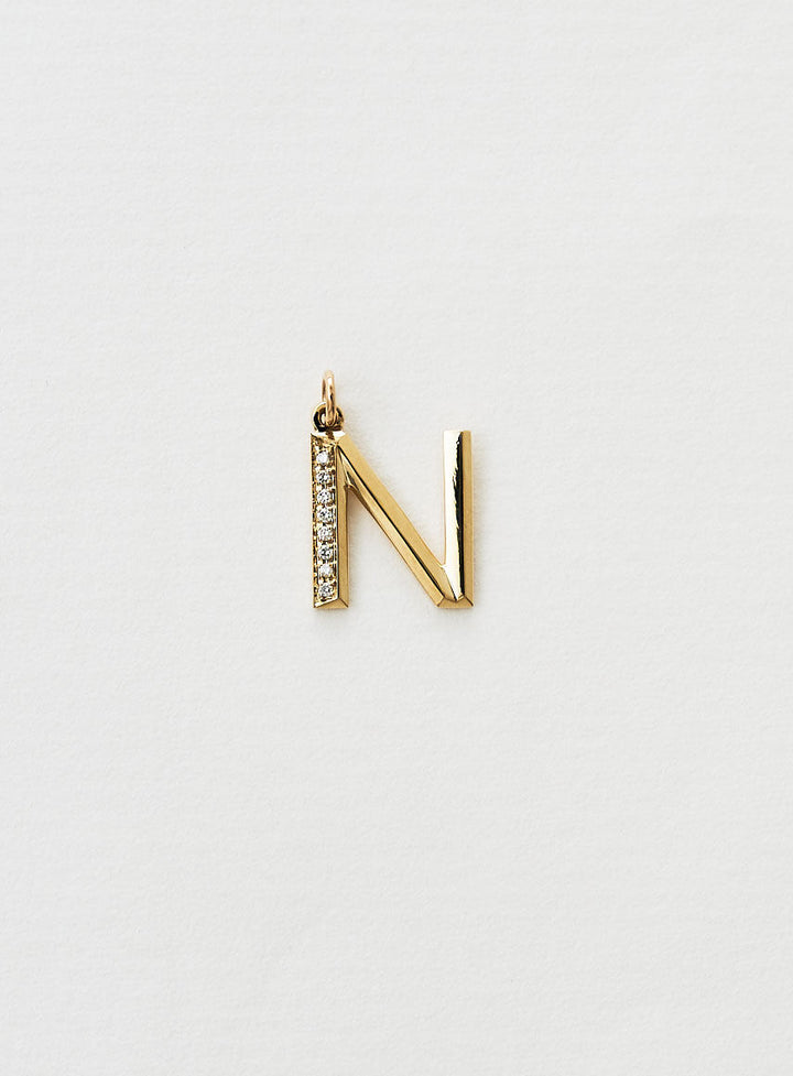 Diamond Letter N 18K Gold Necklace or Pendant w. Diamond