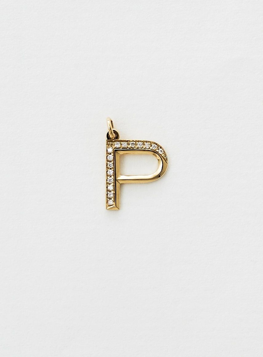 Diamond Letter P 18K Gold Necklace or Pendant w. Diamond