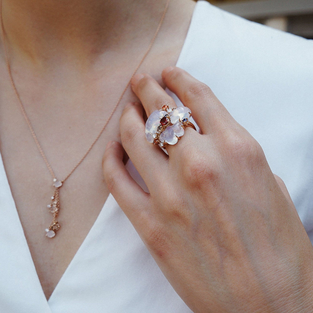 Cloud Collection 18K Rosegold Ring w. Diamonds, Quartz, Sapphires & Garnet
