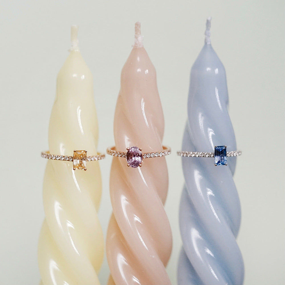 Candy Yellow Lemon 18K Gold Ring w. Sapphire & Diamonds