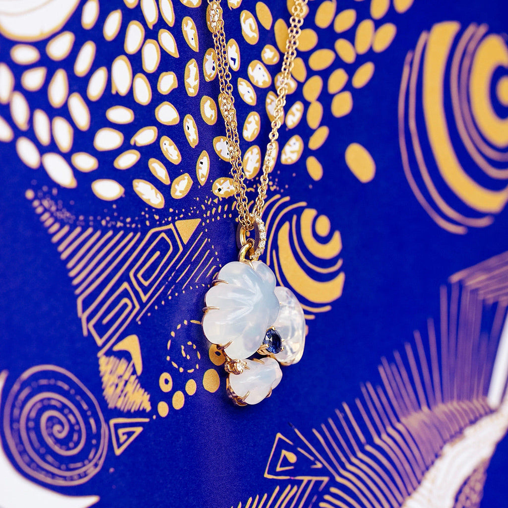 Cloud Collection 18K Guld eller Rosaguld Halskæde m. Safirer, Diamant & Kvarts