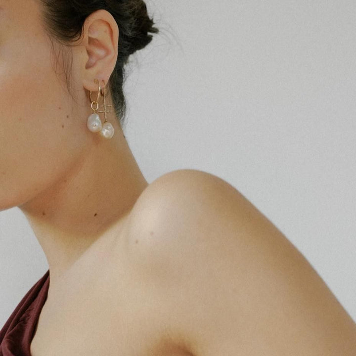 Double Crossing Earring with Pearl (Made to Order)