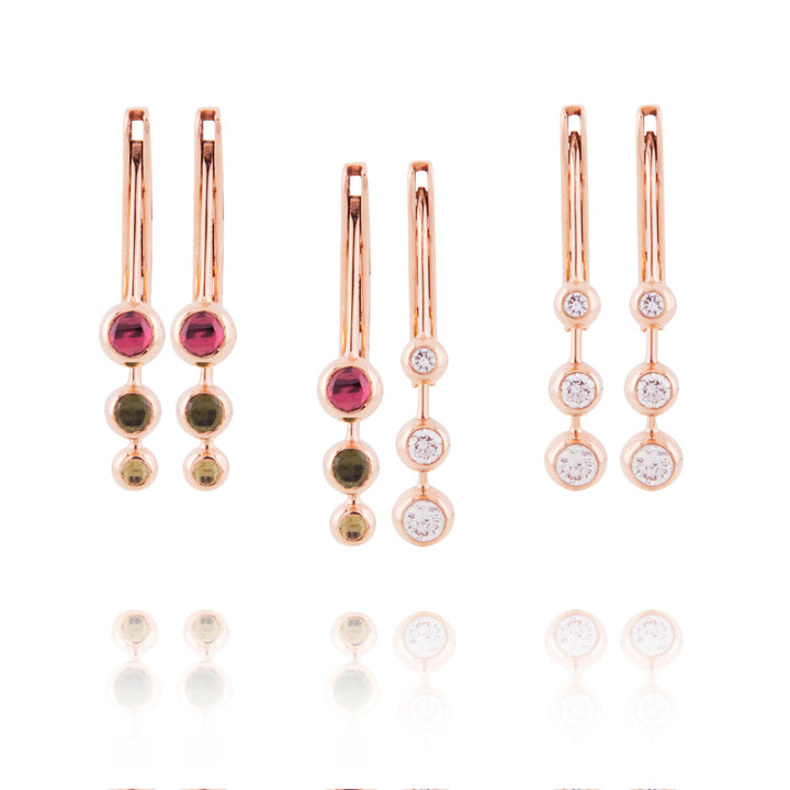Dancing Diamond 18K Rosegold Earrings w. Diamonds & Tourmalines