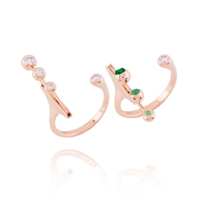 Dancing Open 18K Rosegold Ring w. Emeralds & Diamonds