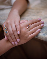 Dancing Open 18K Rosegold Ring w. Diamonds, Quartz, Topaz & Amethyst