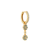 Deux Fleurs 18K Gold Plated Huggie w. White & Blue Zirconia