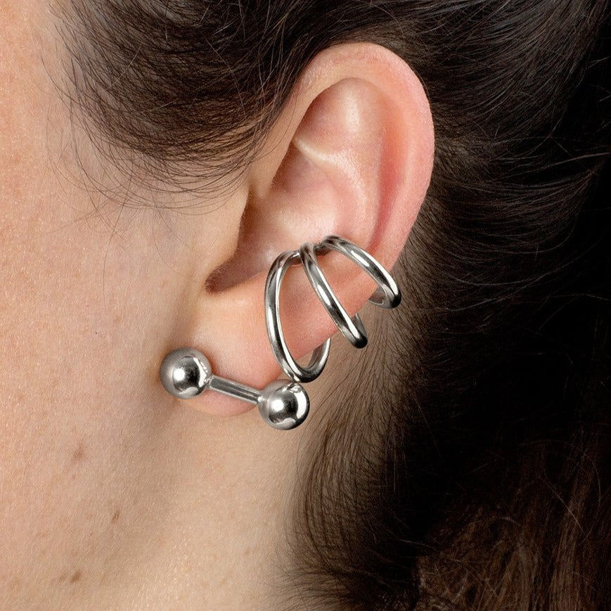 Double Ball Stud Earrings Silver