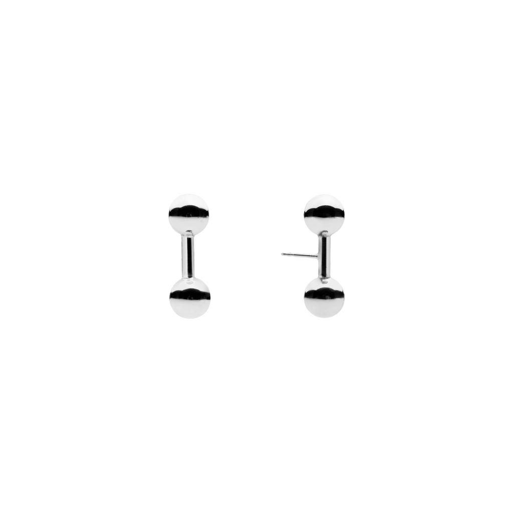 Double Ball Stud Earrings Silver