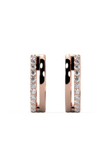 Double Line 18K Rose Gold Hoops w. Lab-Grown Diamonds