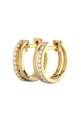 Double Line 18K Gold Hoops w. Lab-Grown Diamonds