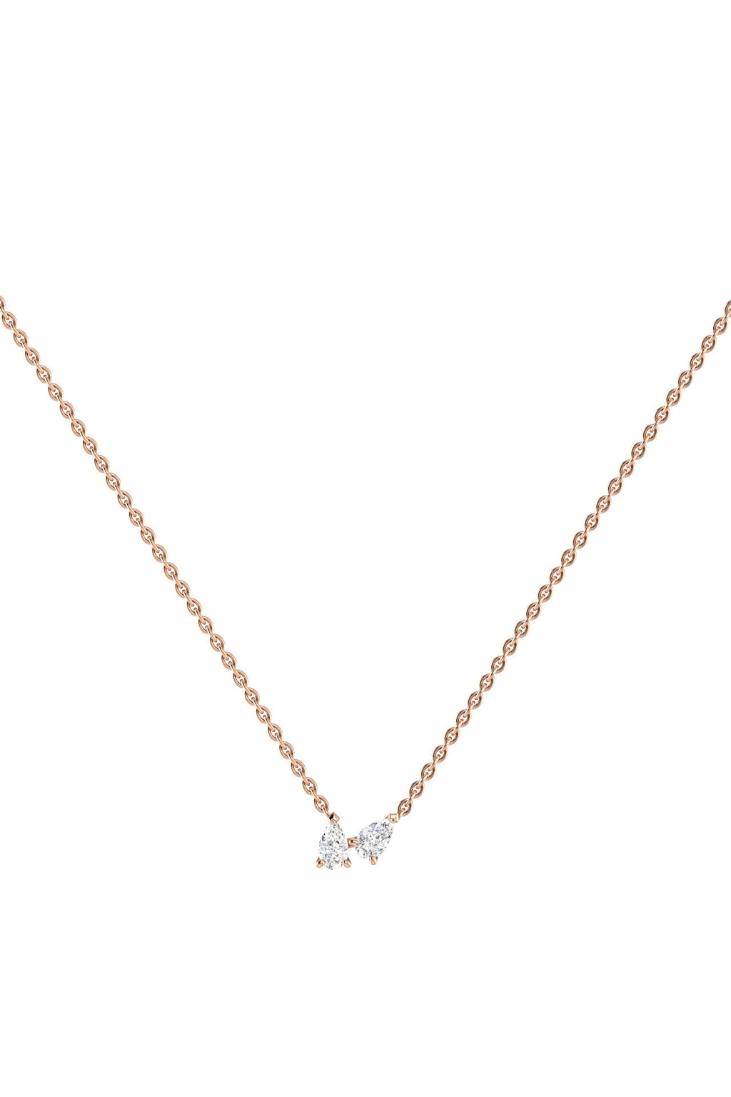 Double Pear 18K Rose Gold Necklace w. Lab-Grown Diamonds