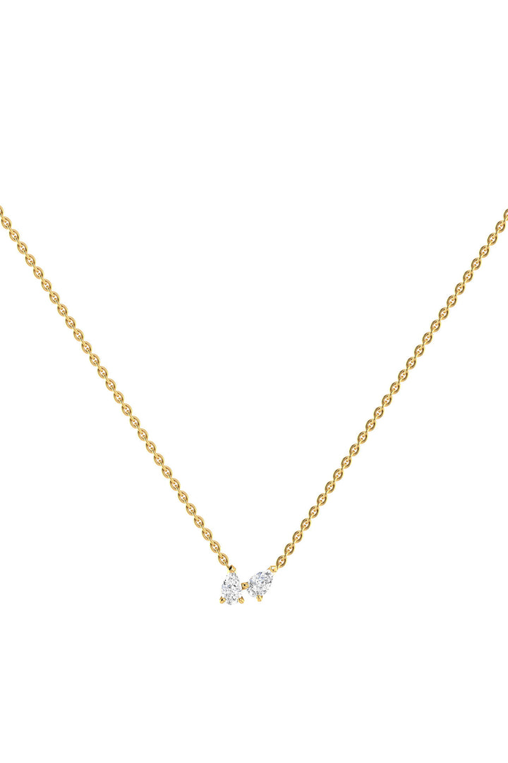 Double Pear 18K Gold Necklace w. Lab-Grown Diamonds