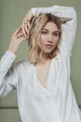 Piccolo Mellow Aura Goldkette aus 18K I 62cm I Perle, Quartz und Saphir