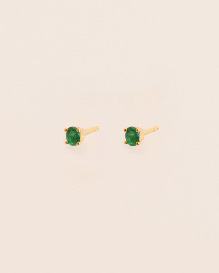 18K Simple Gold Studs w. Green Emerald