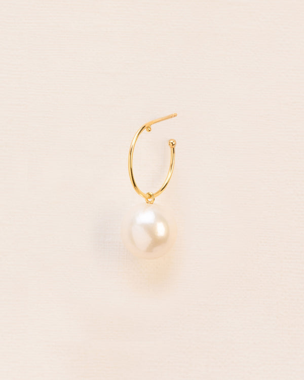 18K Guld Single Hoop m. hvid Perle
