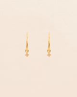 18K Gold Hoops w. dangling white Diamonds