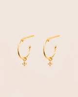 18K Gold Hoops w. dangling white Diamonds