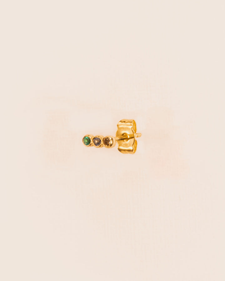18K Gold Studs w. Diamonds, Tsavorite & Topaz