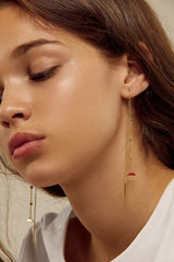 Lips Long Red Gold Plated Earrings